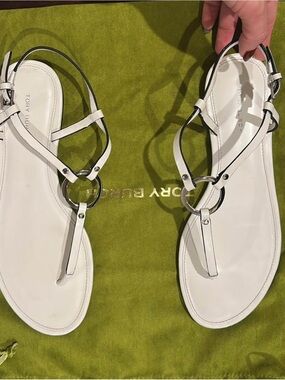 Tory Burch White Leather T-Strap Sandals